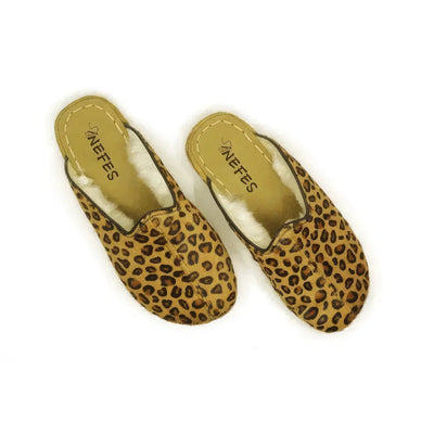 sheepskin yellow leopard print women's slippers
