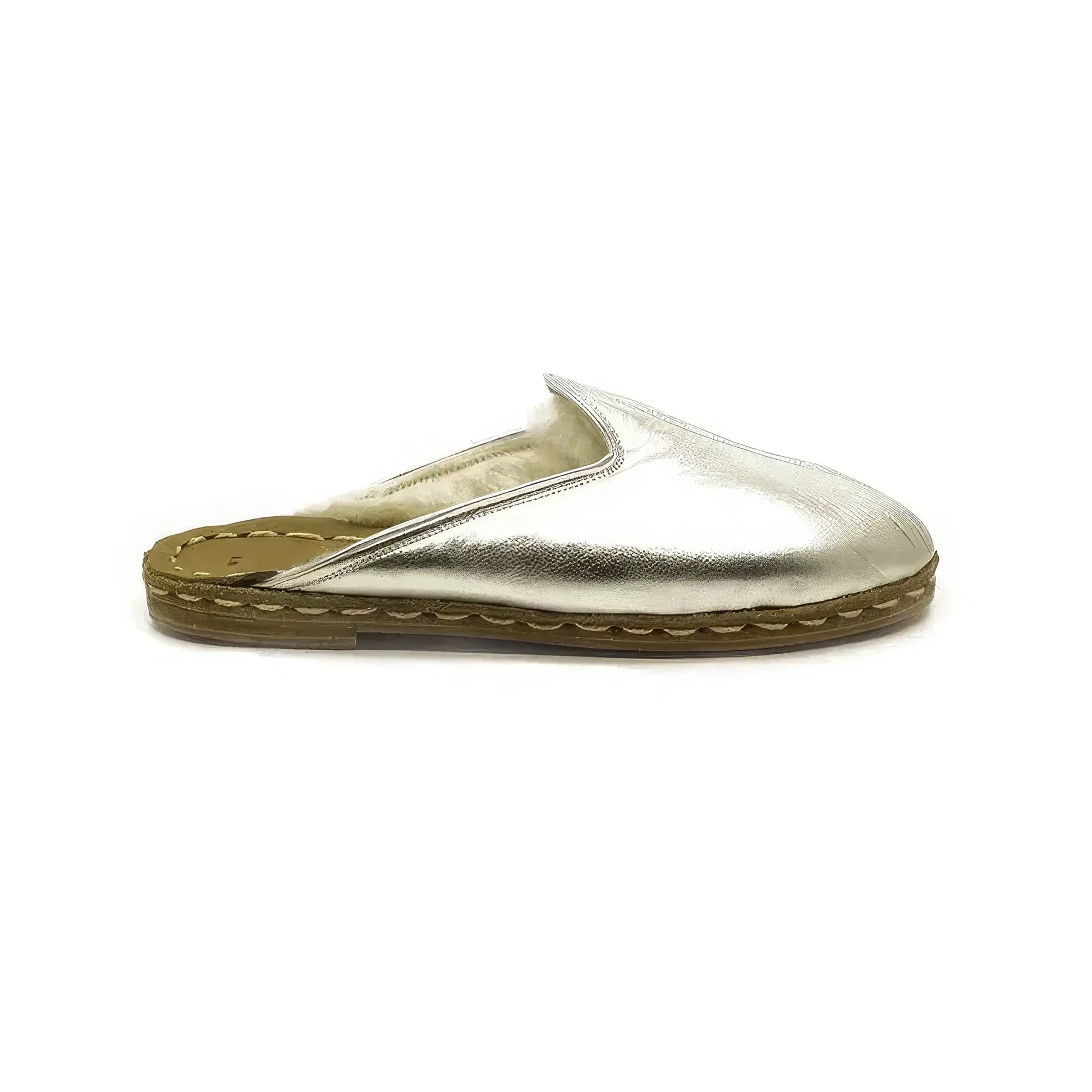shiny silver sheepskin slippers for women winter