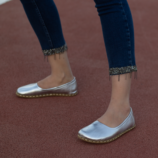 Handmade Barefoot Leather Shoes for Women in Silver