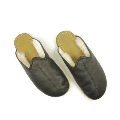 soft black sheepskin slippers for men warm fit