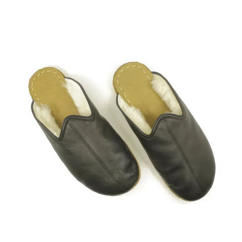 soft black sheepskin slippers for men warm fit