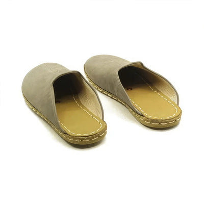 soft gray leather slippers for men closed design