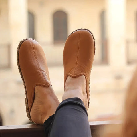 soft leather slippers men closed toe light brown