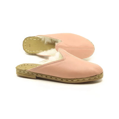 soft light pink sheepskin house slippers for women