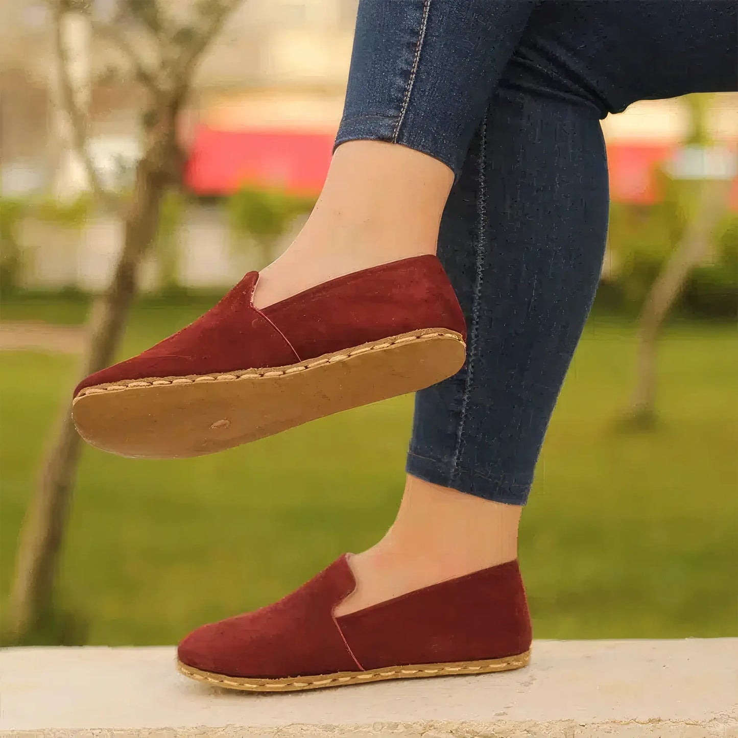 soft nubuck barefoot shoes for women burgundy color