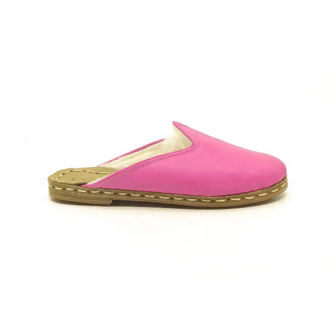 soft pink sheepskin house slippers for women