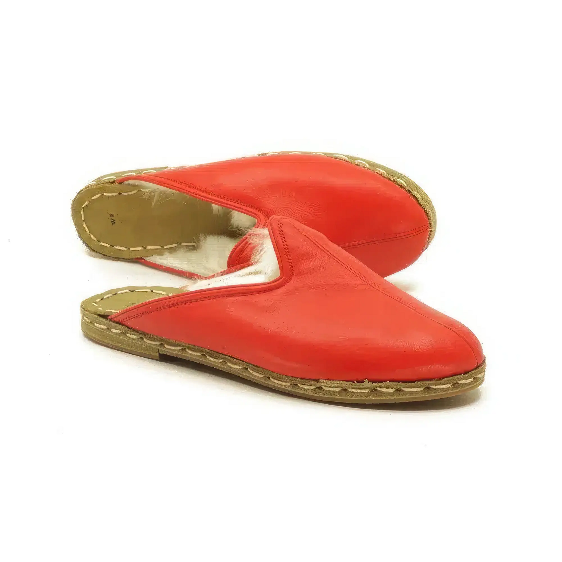 soft red sheepskin house slippers for women