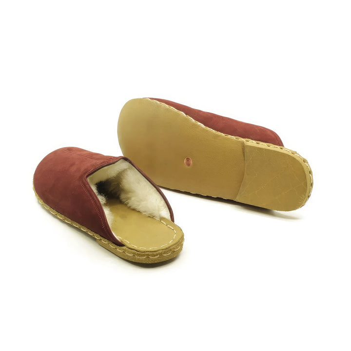 soft sheepskin house slippers women burgundy color