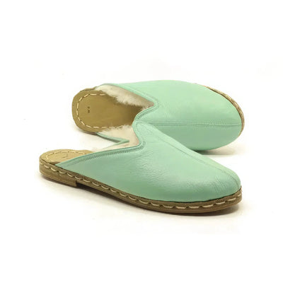 soft sheepskin slippers men turquoise color