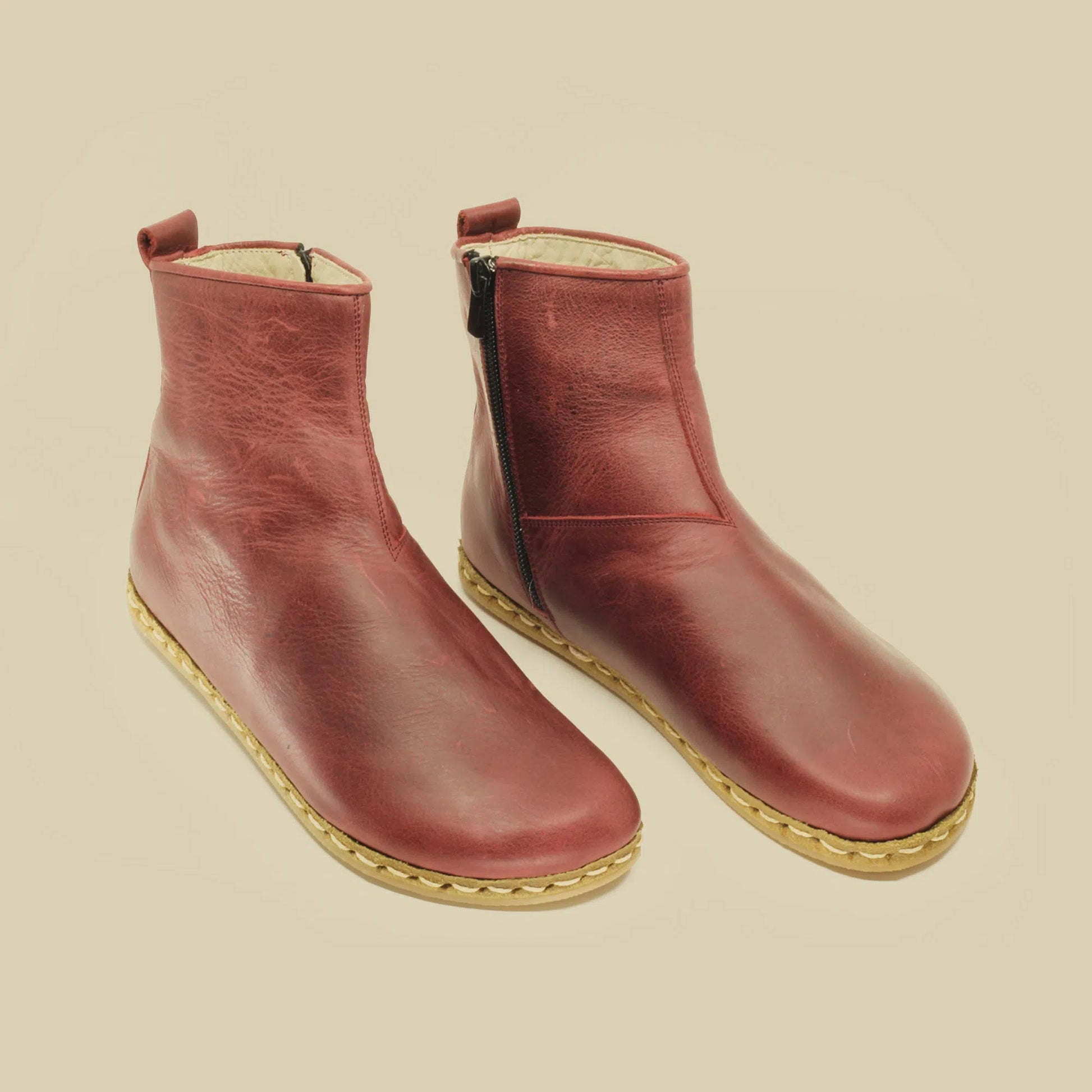 stylish barefoot burgundy boots for women with zipper