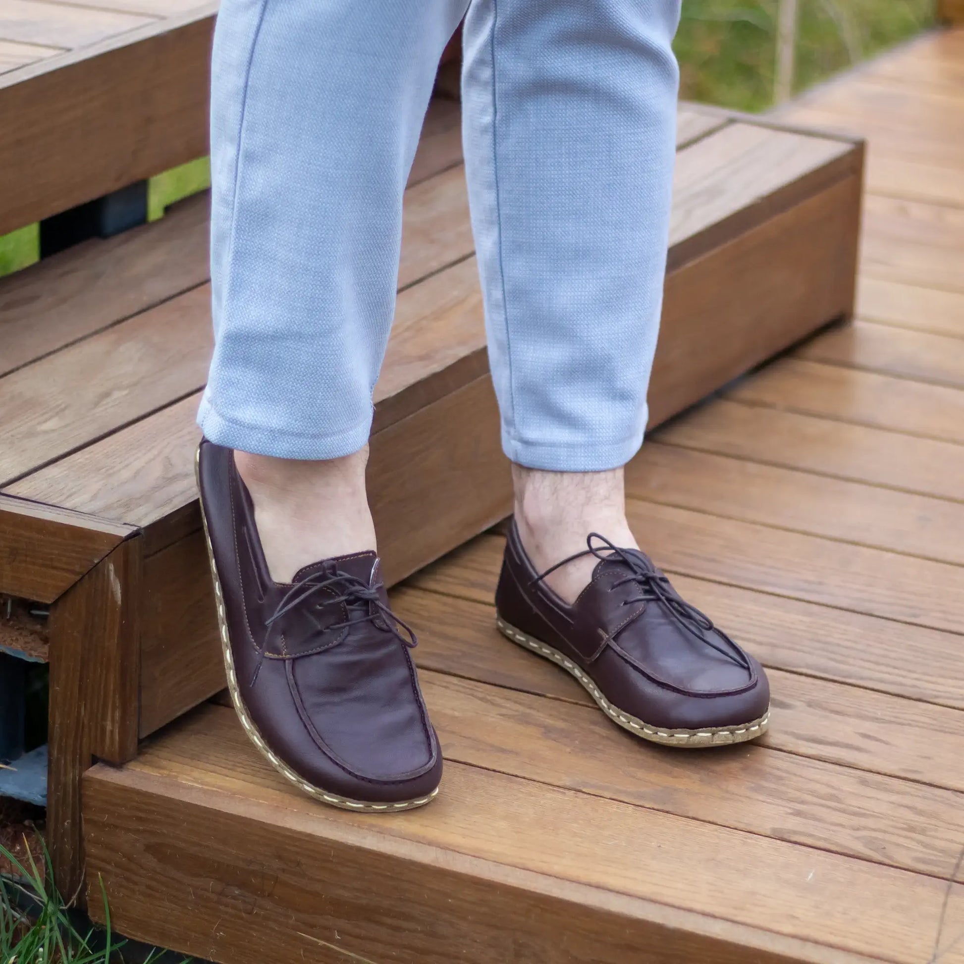 stylish bitter brown mens leather barefoot earthing shoes