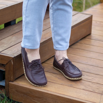 stylish bitter brown mens leather barefoot earthing shoes