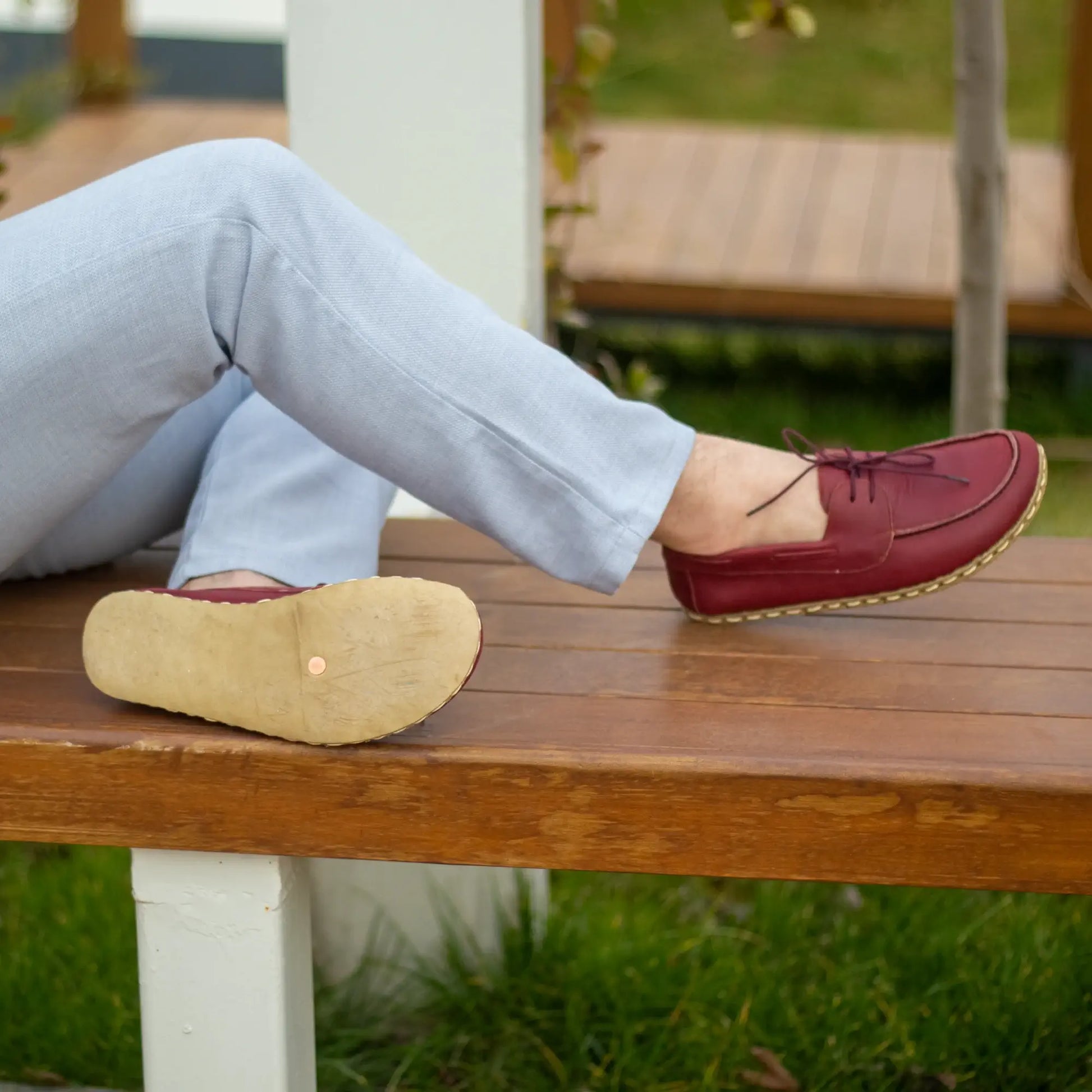 stylish burgundy mens leather barefoot earthing shoes
