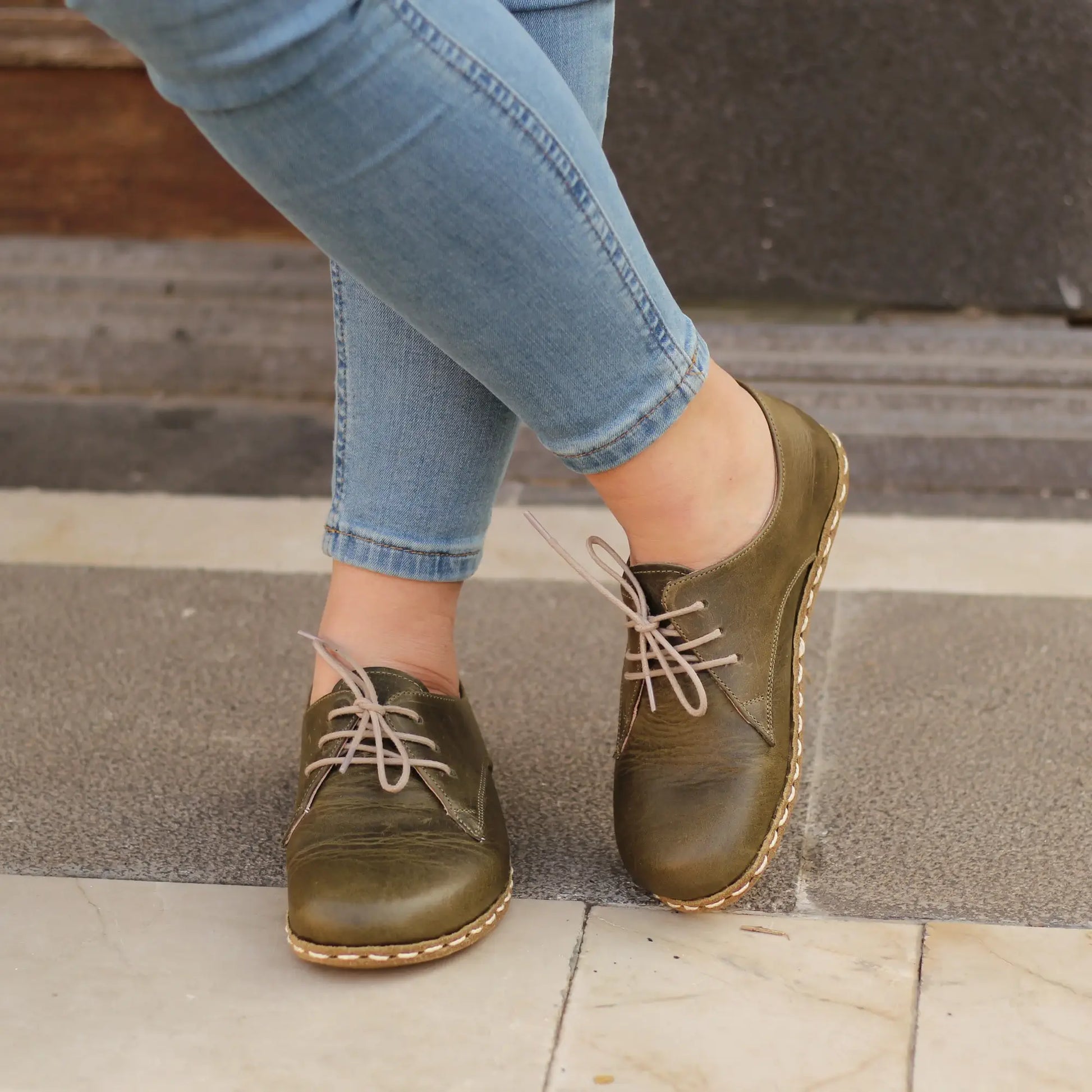 stylish handmade barefoot leather shoes military green women