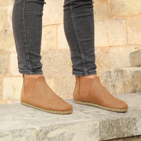 stylish mens handmade matte brown chelsea barefoot boots