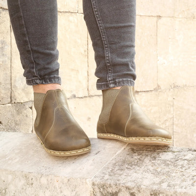 stylish mens handmade military green chelsea barefoot boots