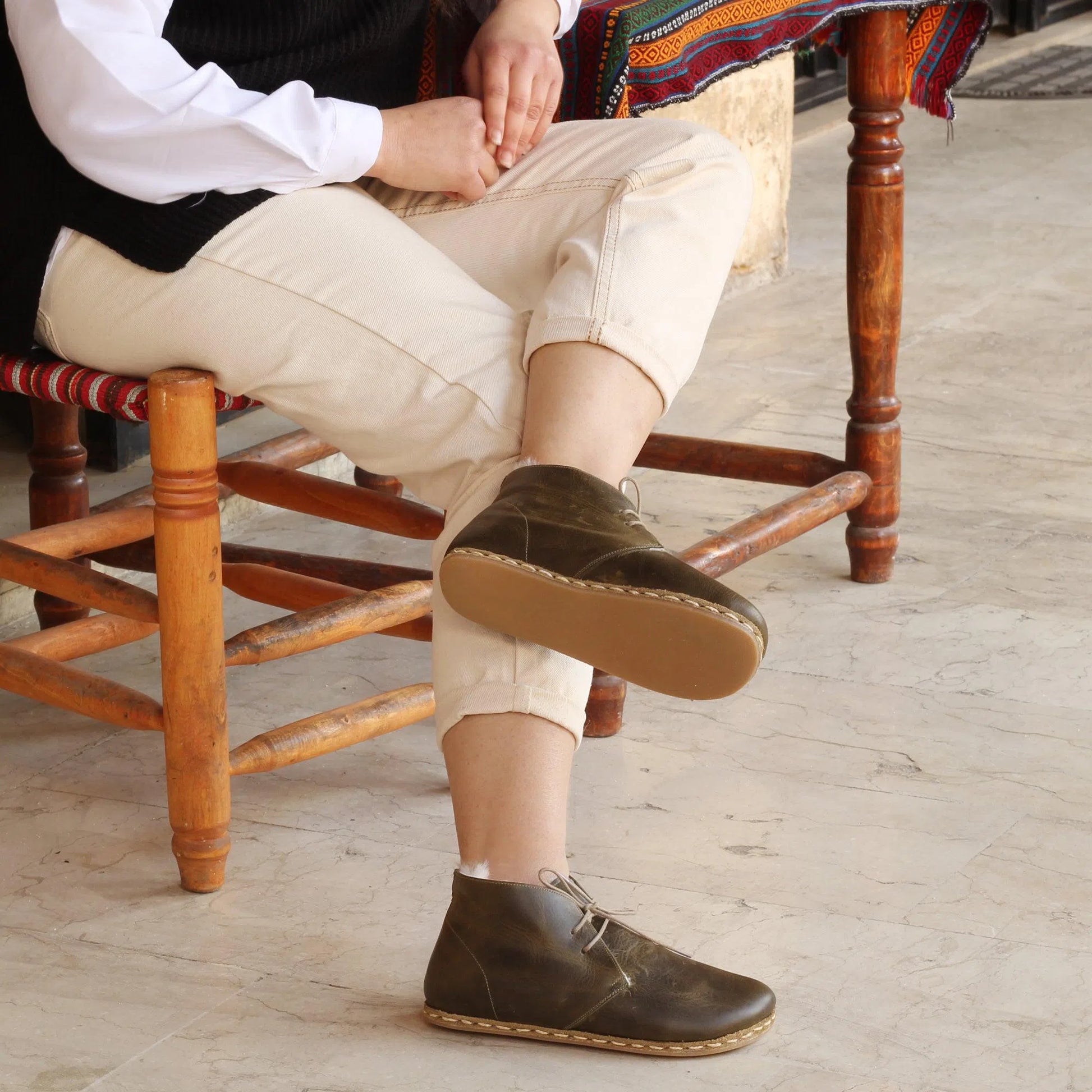 stylish military green grounding ankle boots barefoot for women