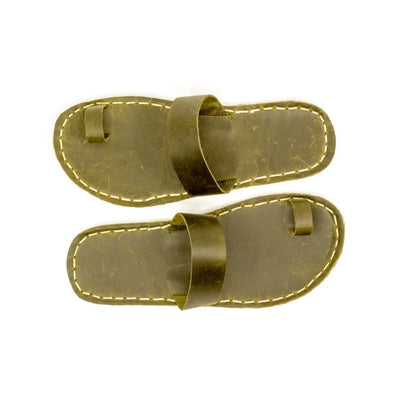 stylish one toe slippers green leather design