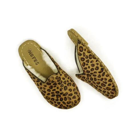 stylish sheepskin house slippers women leopard design