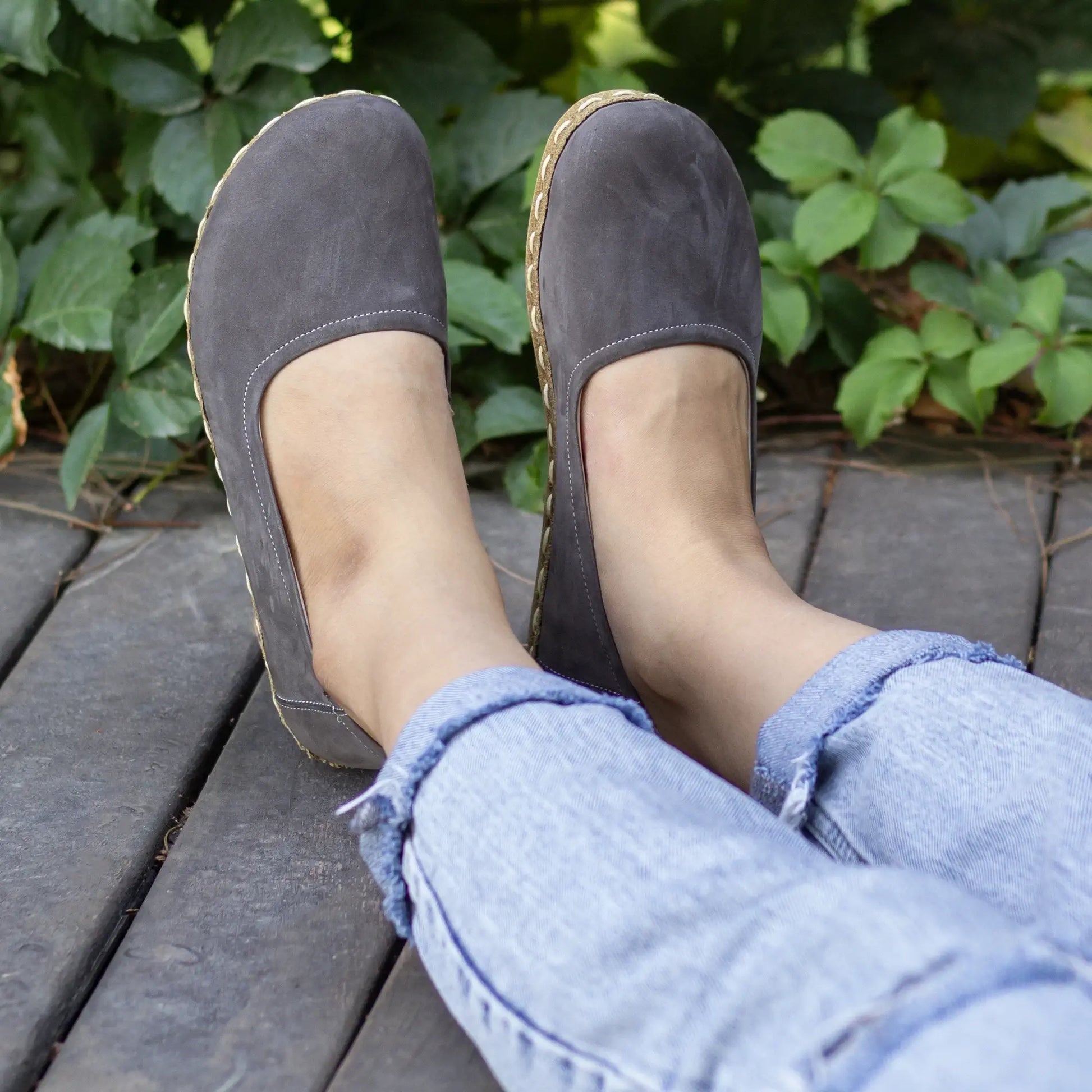 stylish womens barefoot gray nubuck flat shoes