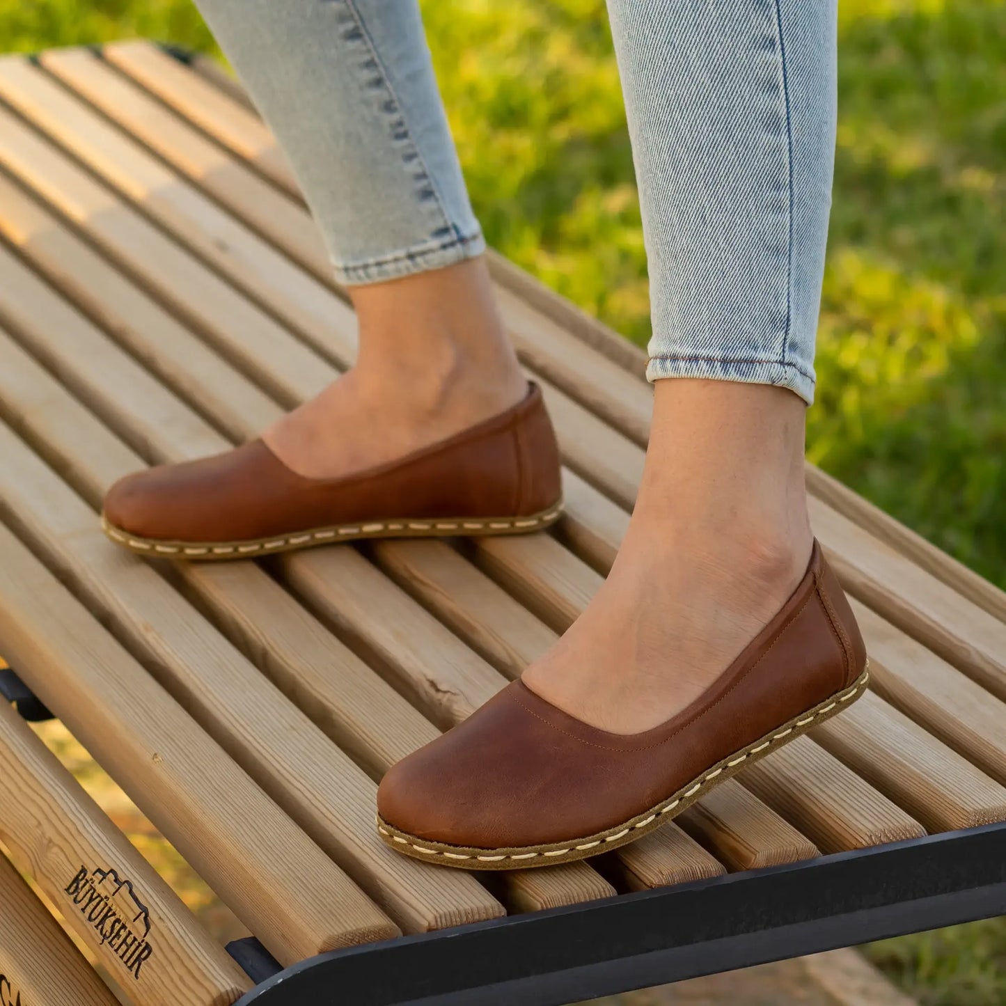 stylish womens barefoot light brown flat shoes