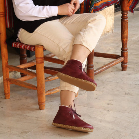 stylish womens burgundy grounding ankle boots barefoot fit