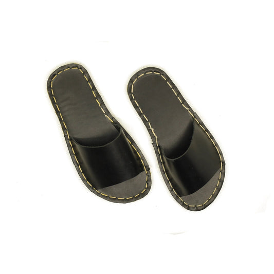 Tape Handmade Black Leather Slippers for Men-Tape Slippers-nefesshoes-5-Nefes Shoes