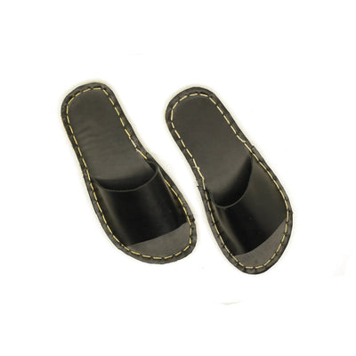 tape handmade black leather slippers for women