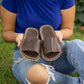 tape handmade brown leather slippers for women