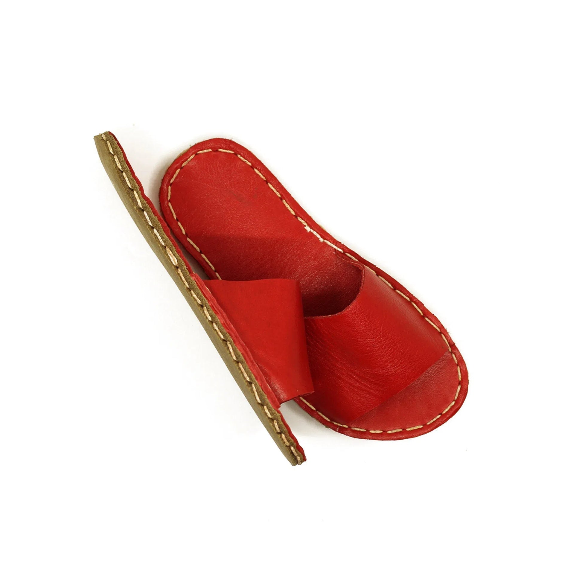 Tape Handmade Red Leather Slippers for Men-Tape Slippers-nefesshoes-5-Nefes Shoes