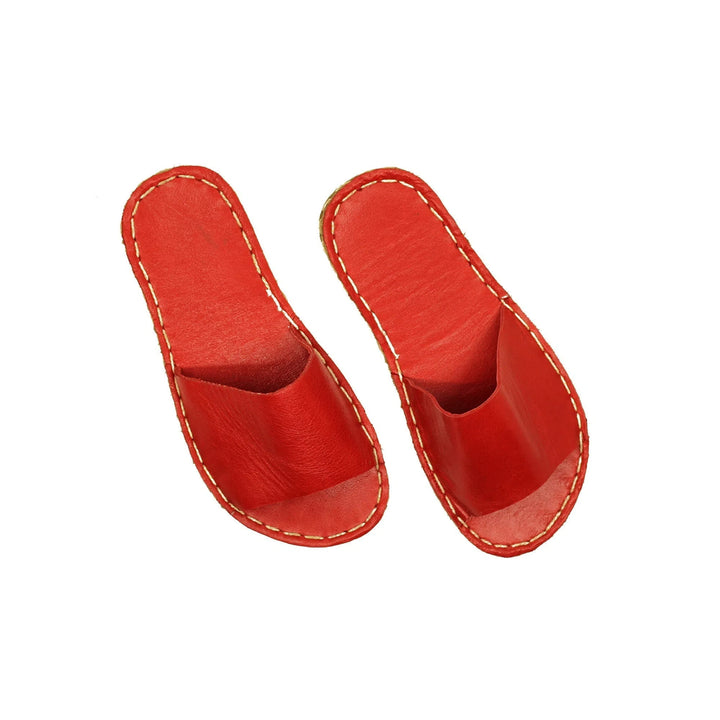 tape handmade red leather slippers for women
