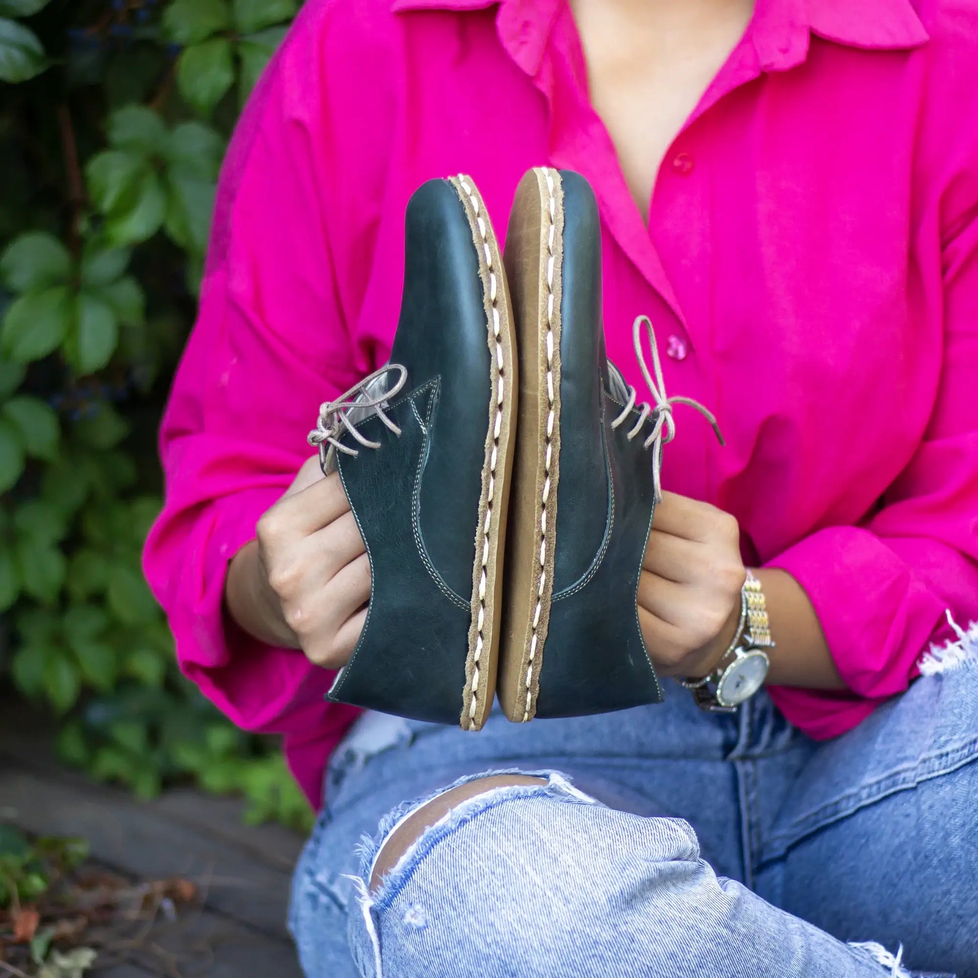toledo green barefoot leather shoes handmade for women