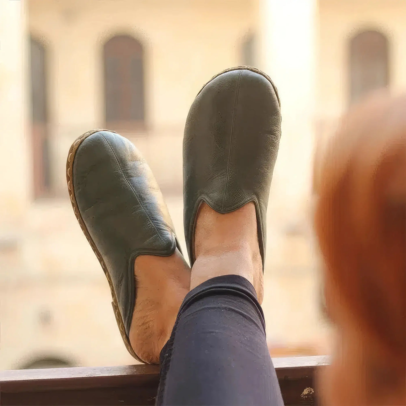 Closed Toe Leather Women's Slippers Green