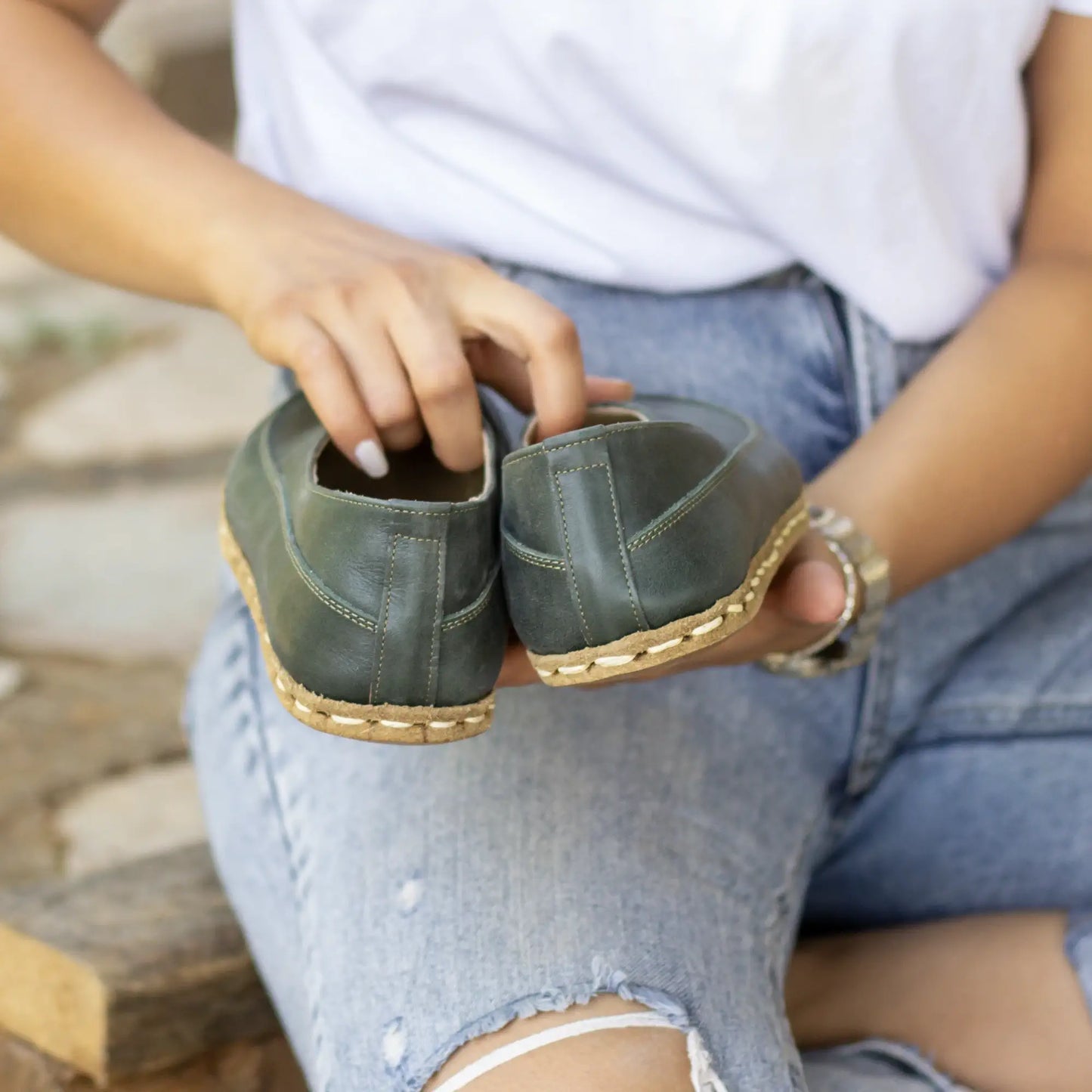 toledo green handmade barefoot flexible loafers women