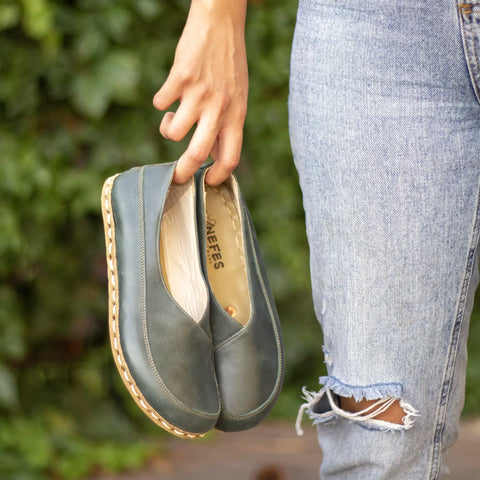 toledo green womens handmade barefoot loafers