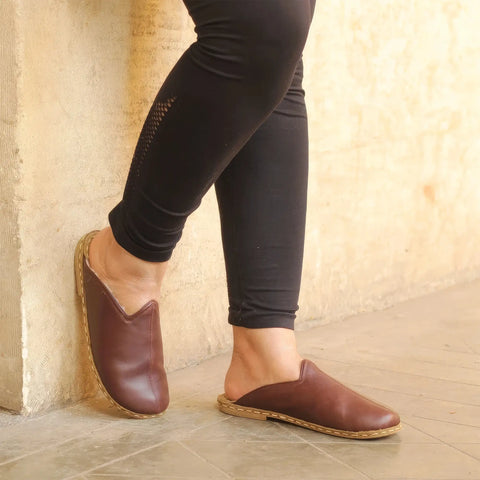 warm bitter brown sheepskin slippers for women