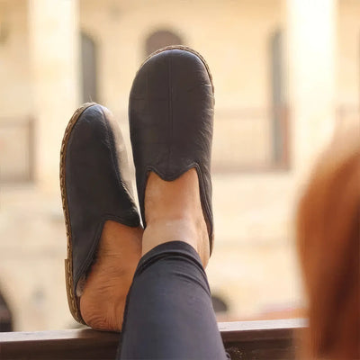 warm sheepskin slippers women navy blue color