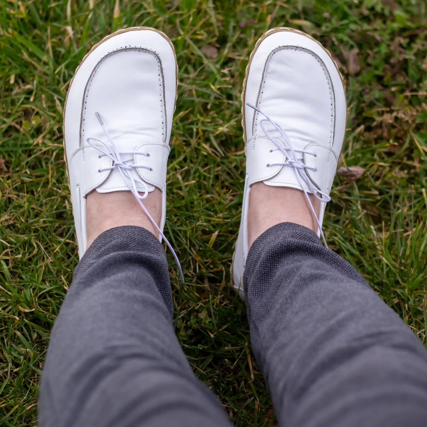 white mens leather earthing barefoot shoes