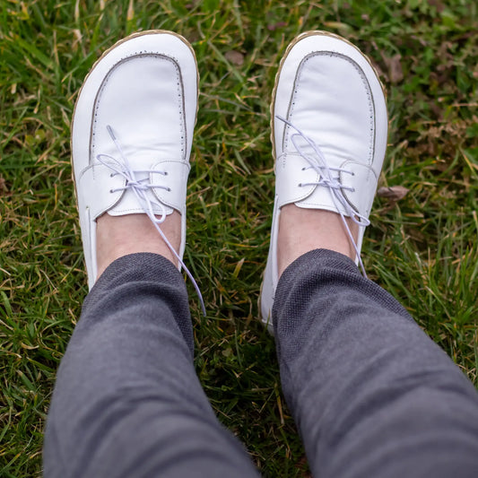 white mens leather earthing barefoot shoes