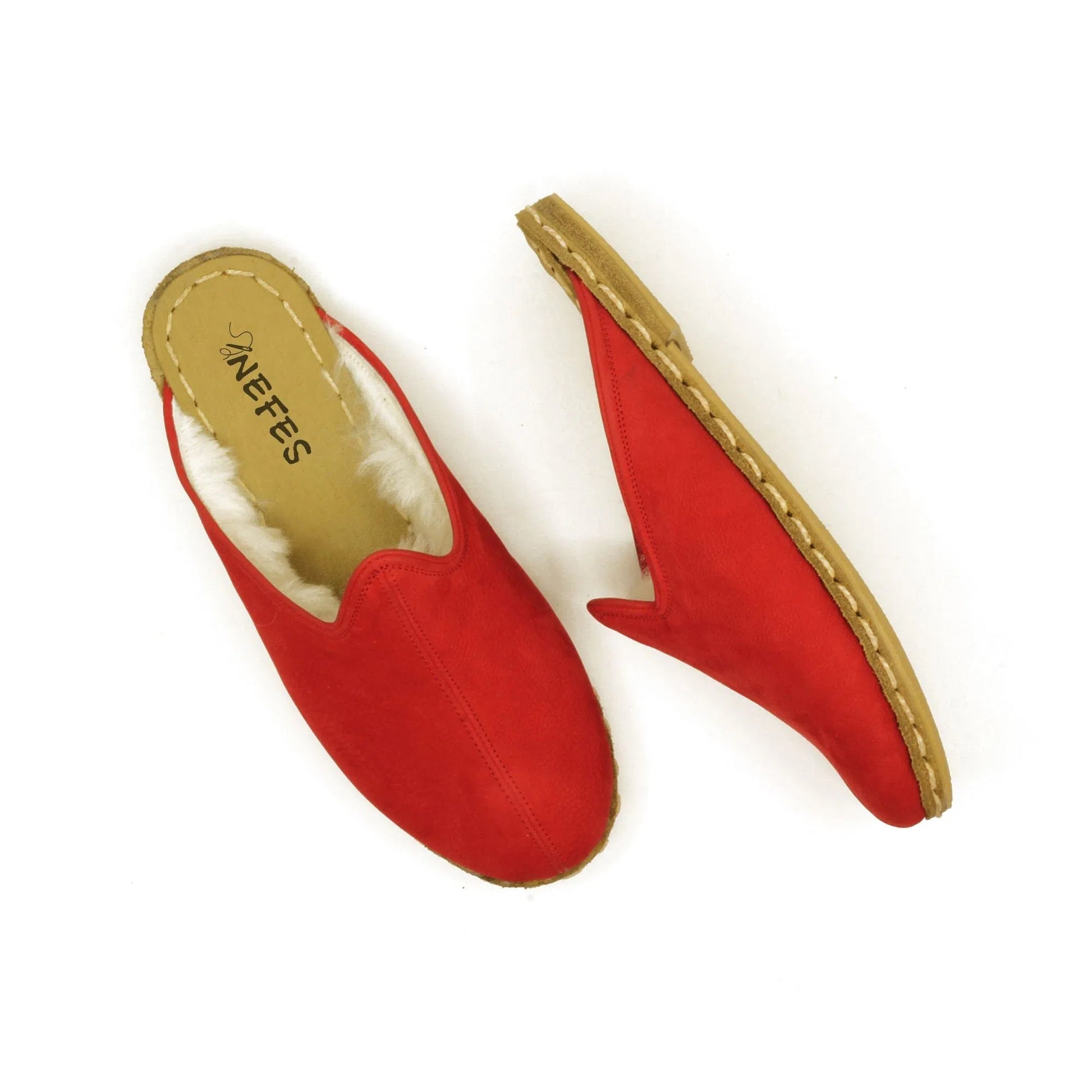 Winter Red Nubuck Sheepskin Slippers with Fur Lining-nefesshoes-4-Nefes Shoes