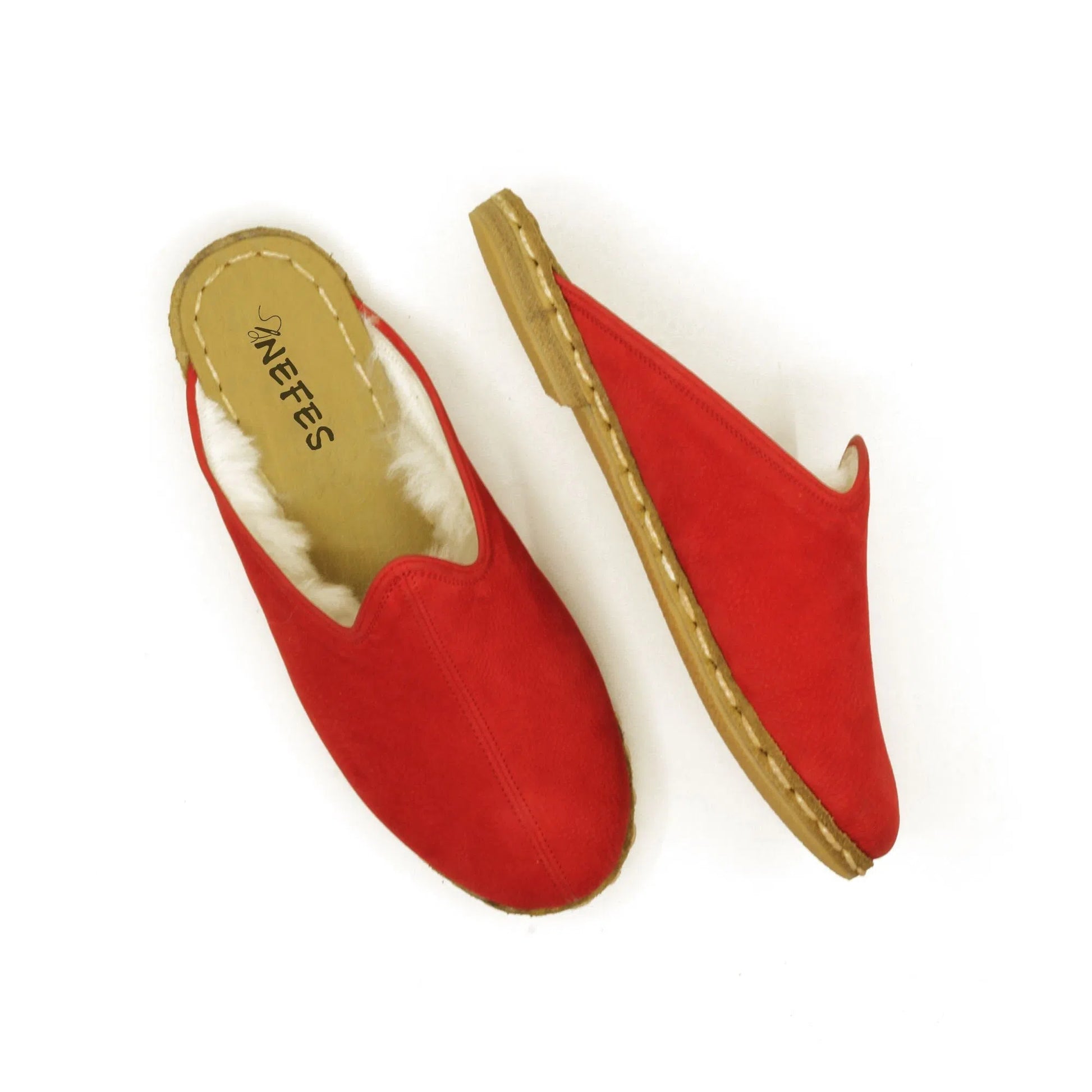 Winter Red Nubuck Sheepskin Slippers with Fur Lining-nefesshoes-4-Nefes Shoes