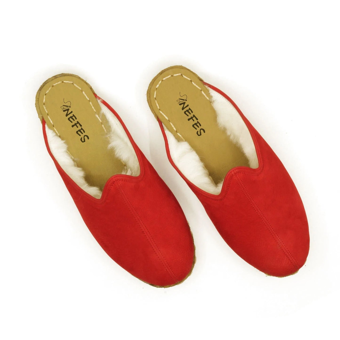 Winter Red Nubuck Sheepskin Slippers with Fur Lining-nefesshoes-4-Nefes Shoes