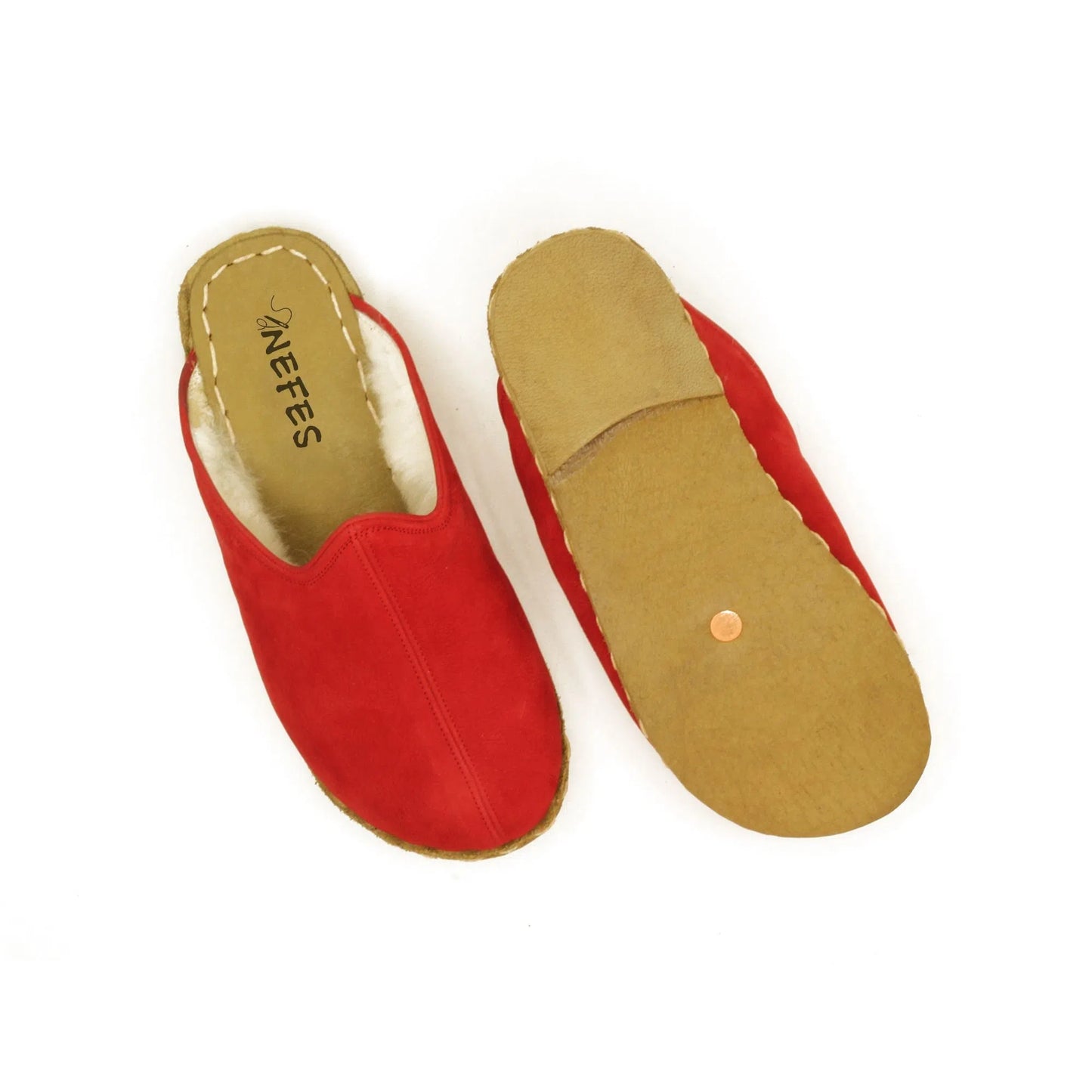 Winter Red Sheepskin Barefoot Slippers-nefesshoes-4-Nefes Shoes