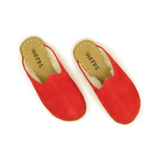 Winter Red Sheepskin Barefoot Slippers-nefesshoes-4-Nefes Shoes