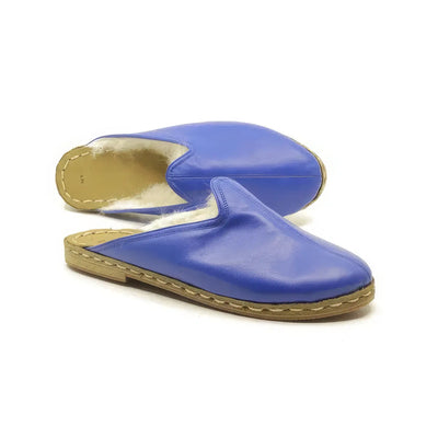 winter sheepskin slippers blue womens
