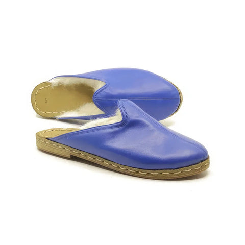 winter sheepskin slippers blue womens