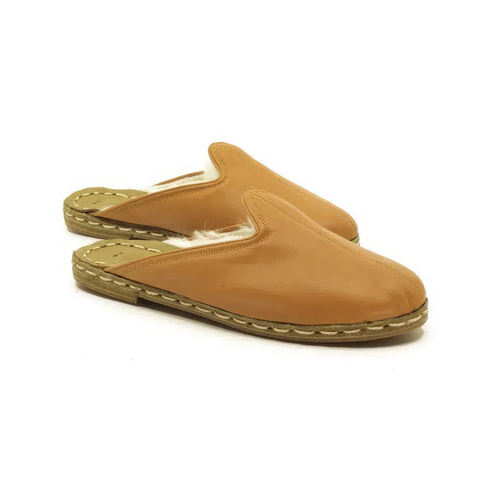 winter sheepskin slippers light brown womens