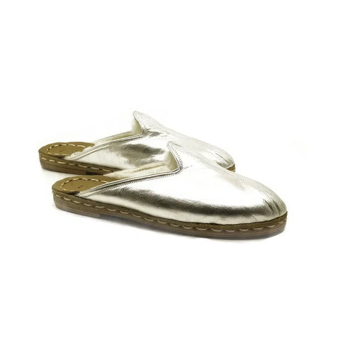 winter sheepskin slippers shiny silver womens