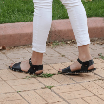 womens band black leather barefoot huarache sandals