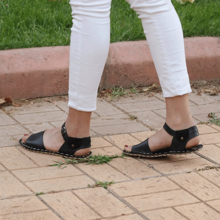 womens band black leather barefoot huarache sandals